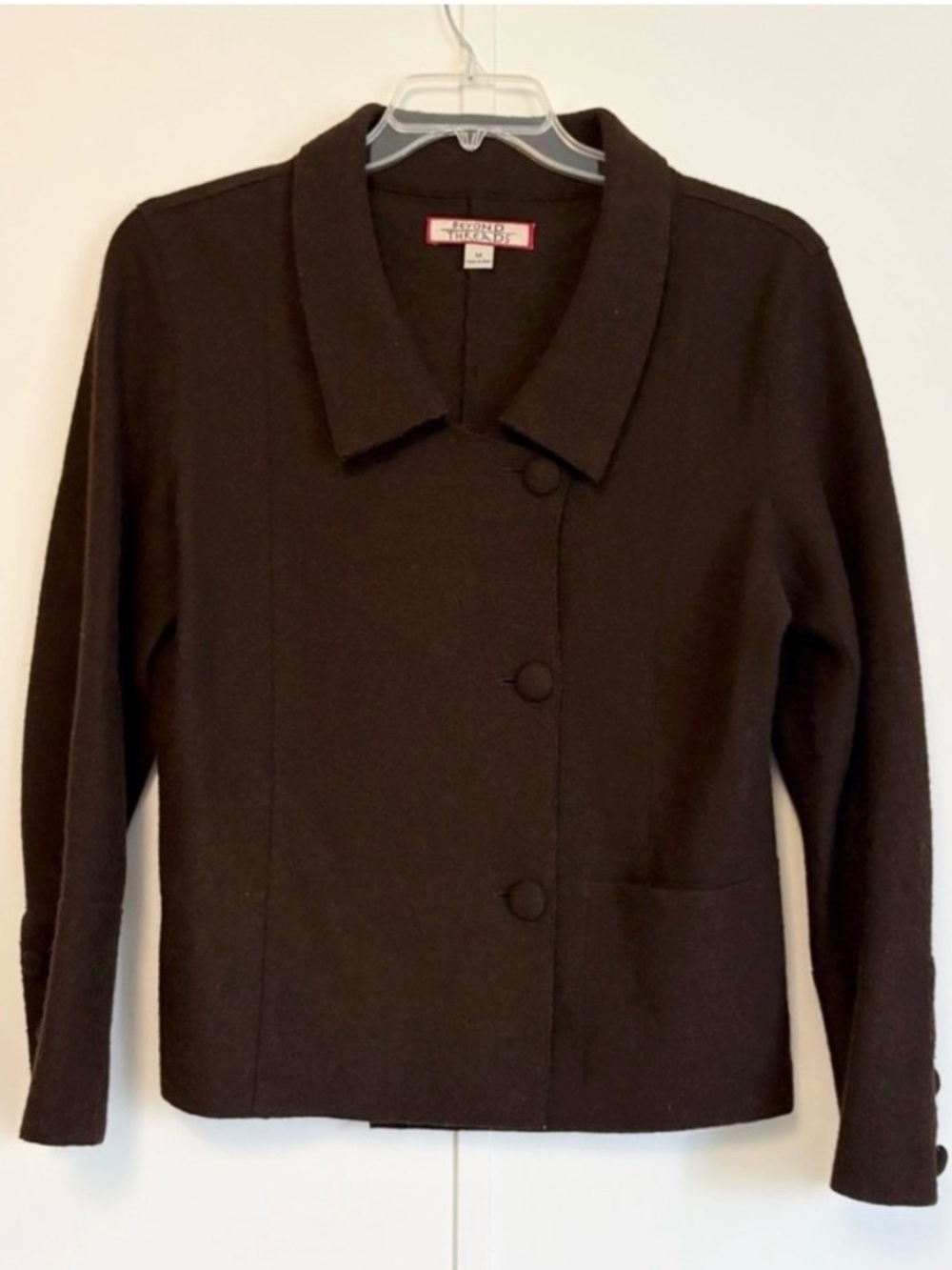Women's Brown Alpaca Boiled Wool Button Front Jacket Collared Coat